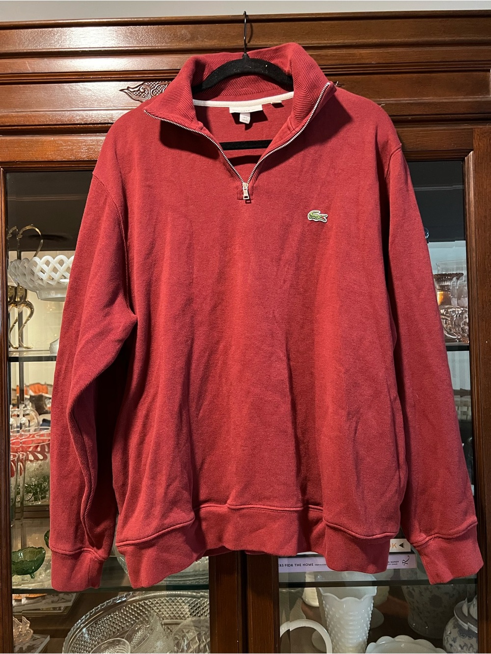 Lacoste Men's Zip-Front Sweater in Deep Red